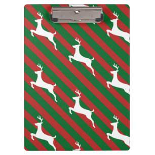 Green and Red Stripe White Deer Pattern Christmas Klemmbrett