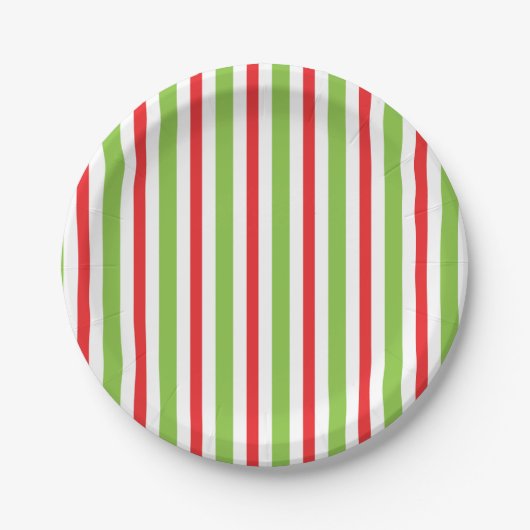 Green and Red Stripped Paper Plate Xmas Plates Pappteller (Vorderseite)