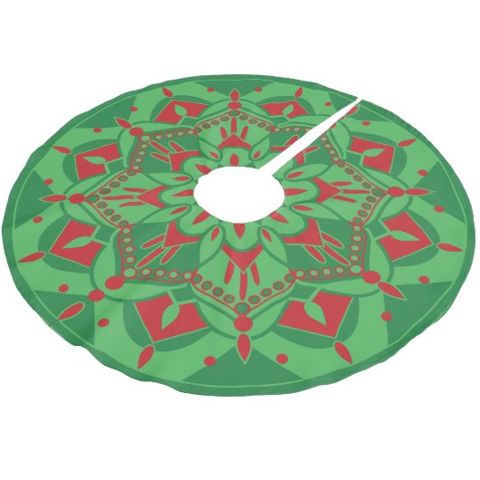 Green and Red Tree Skirt Polyester Weihnachtsbaumdecke (Schrägansicht)