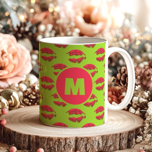 Green and Red XOXO Kissing Lips Personalized Kaffeetasse