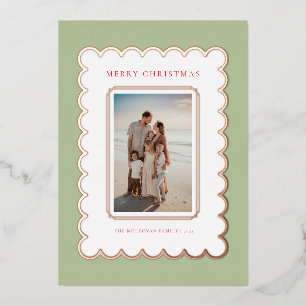 Green and Rose Gold Foil Scallop Weihnachtskarte Folien Feiertagskarte