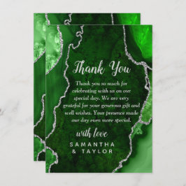Green and Silver Agate Marble Wedding Dankeskarte