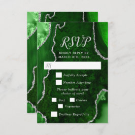 Green and Silver Agate Wedding Meal Choice RSVP Karte