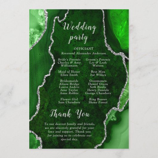 Green and Silver Agate Wedding Program Programm (Rückseite)