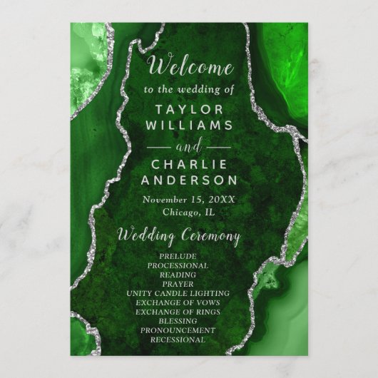 Green and Silver Agate Wedding Program Programm (Vorderseite)