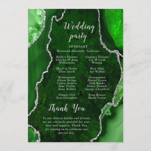 Green and Silver Agate Wedding Program Programm (Rückseite)