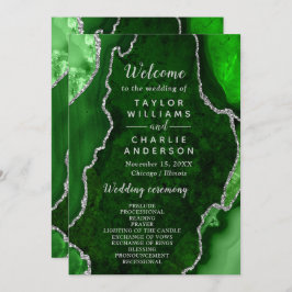 Green and Silver Agate Wedding Program Programm