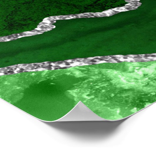 Green and Silver Agate Wedding Seating Chart Poster (Ecke)