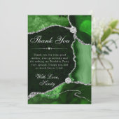 Green and Silver Faux Glitter Agate Birthday Dankeskarte (Stehend Vorderseite)