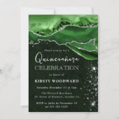 Green and Silver Glitter Agate Quinceanera Einladung (Vorderseite)