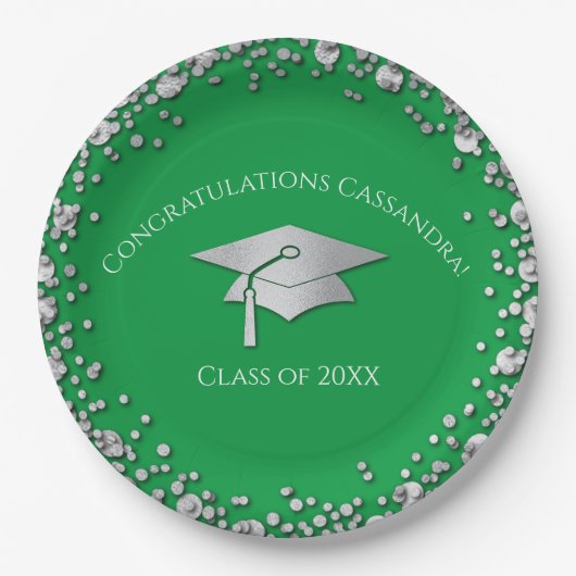 Green and Silver Graduation Pappteller (Vorderseite)