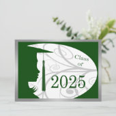 Green and Silver Silhouette 2025 Card Einladung (Stehend Vorderseite)