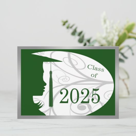 Green and Silver Silhouette 2025 Card Einladung (Stehend Vorderseite)