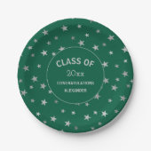 Green and Silver Stars Graduierungsparty Pappteller (Vorderseite)