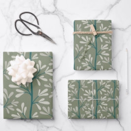 Green and Teal Garden Stems Modern Botanical Geschenkpapier Set