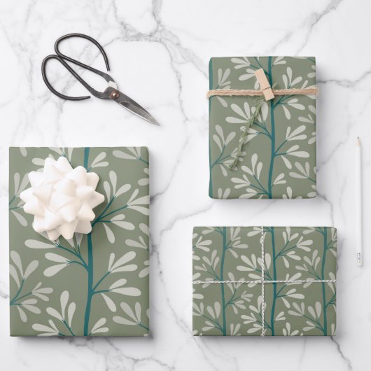 Green and Teal Garden Stems Modern Botanical Geschenkpapier Set (Vorderseite)