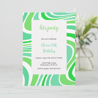 green and turquoise groovy invitation einladung