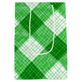 Green and White Bold Checkered Plaid Design  Mittlere Geschenktüte (Rückseite)
