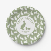Green And White Bunny Pattern Happy Easter Pappteller (Vorderseite)