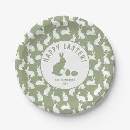Green And White Bunny Pattern Happy Easter Pappteller