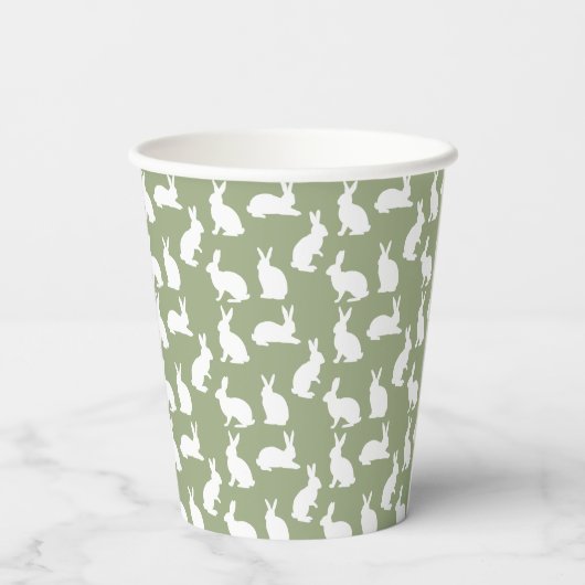 Green And White Bunny Rabbit Pattern Happy Easter Pappbecher (Rückseite)