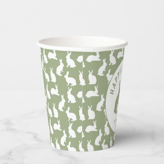 Green And White Bunny Rabbit Pattern Happy Easter Pappbecher (Rechts)