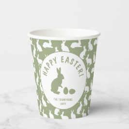 Green And White Bunny Rabbit Pattern Happy Easter Pappbecher