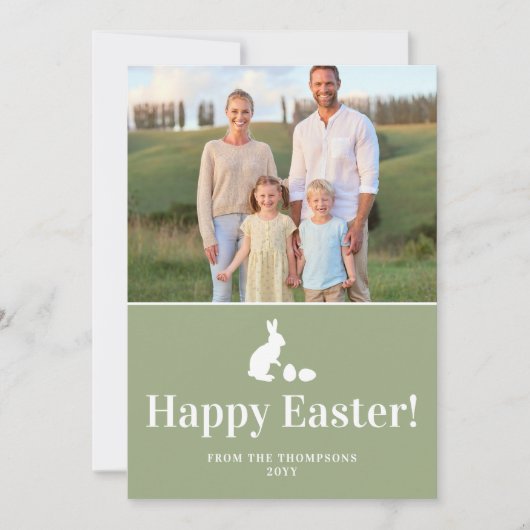 Green And White Bunny With Custom Photo Easter Karte (Vorderseite)