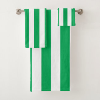 Green and White Cabana Stripes  Badhandtuch Set