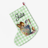 "Green and White Checkered - Spoons in Cup Großer Weihnachtsstrumpf (Rückseite (Hängend))