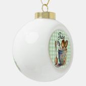 "Green and White Checkered - Spoons in Cup Keramik Kugel-Ornament (Links)