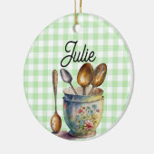 "Green and White Checkered - Spoons in Cup Keramik Ornament (Links)