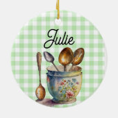 "Green and White Checkered - Spoons in Cup Keramik Ornament (Hinten)