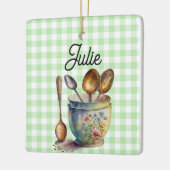 "Green and White Checkered - Spoons in Cup Keramikornament (Links)