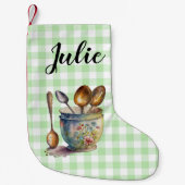 "Green and White Checkered - Spoons in Cup Kleiner Weihnachtsstrumpf (Vorderseite)