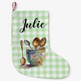 "Green and White Checkered - Spoons in Cup Kleiner Weihnachtsstrumpf