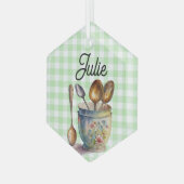 "Green and White Checkered - Spoons in Cup Ornament Aus Glas (Vorderseite Links)