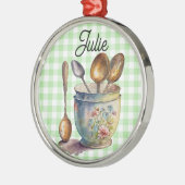 "Green and White Checkered - Spoons in Cup Ornament Aus Metall (Links)