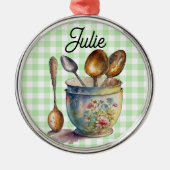 "Green and White Checkered - Spoons in Cup Ornament Aus Metall (Vorne)