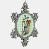 "Green and White Checkered - Spoons in Cup Schneeflocken Zinn-Ornament (Links)