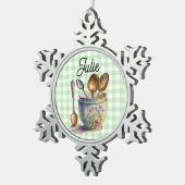"Green and White Checkered - Spoons in Cup Schneeflocken Zinn-Ornament (Rechts)