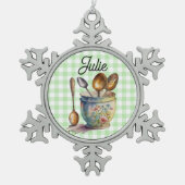 "Green and White Checkered - Spoons in Cup Schneeflocken Zinn-Ornament (Vorderseite)