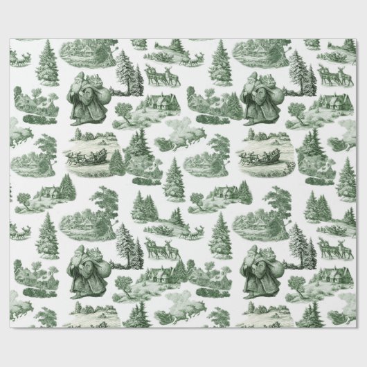Green and White Christmas Toile Aesthetic Geschenkpapier (Flach)