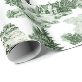 Green and White Christmas Toile Aesthetic Geschenkpapier (Rolleneckpunkt)