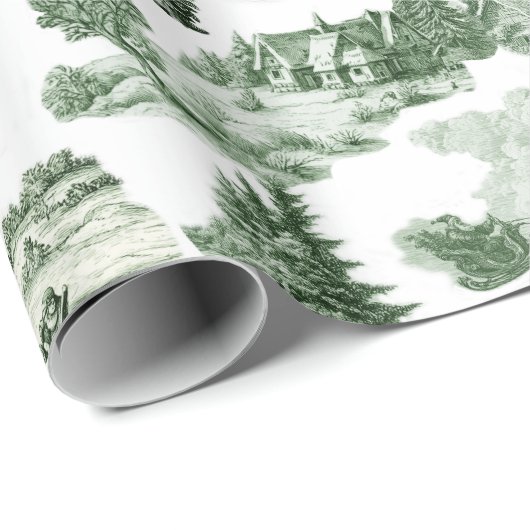 Green and White Christmas Toile Aesthetic Geschenkpapier (Rolleneckpunkt)