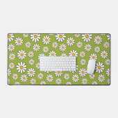 Green and White Floral Daisy Pattern Schreibtischunterlage (Tastatur & Maus)
