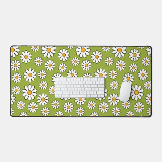 Green and White Floral Daisy Pattern Schreibtischunterlage (Tastatur & Maus)