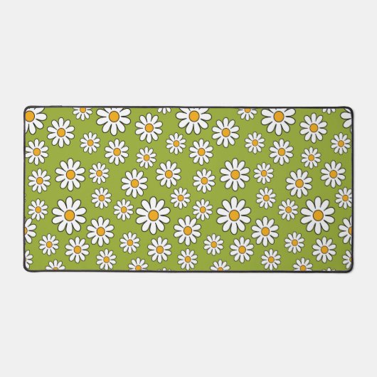 Green and White Floral Daisy Pattern Schreibtischunterlage (Vorderseite)