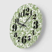 Green and White Floral Flourish Große Wanduhr (Winkel)