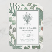 Green and White Floral Rustic Wedding Invitation Einladung (Vorne/Hinten)